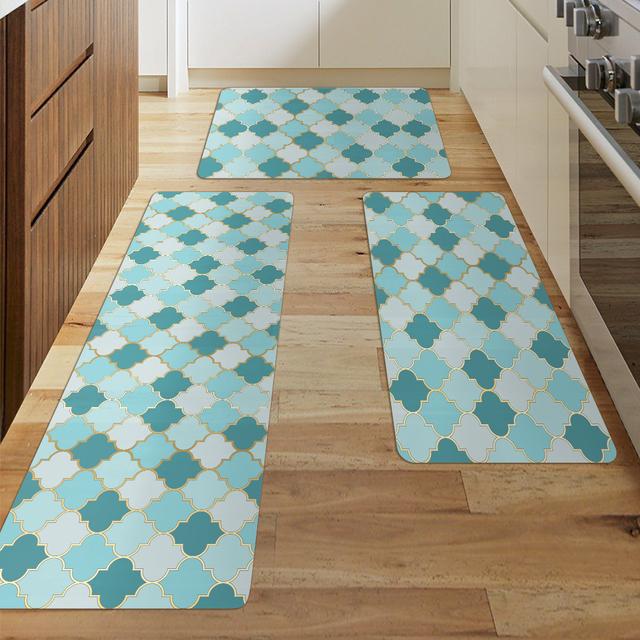 

Синий геометрический кухонный коврик, ковер, напольный коврик, прочный домашний входной коврик, ковер для ванной комнаты, декоративные коврики для гостиной, спальни 1pc 40x60cm
