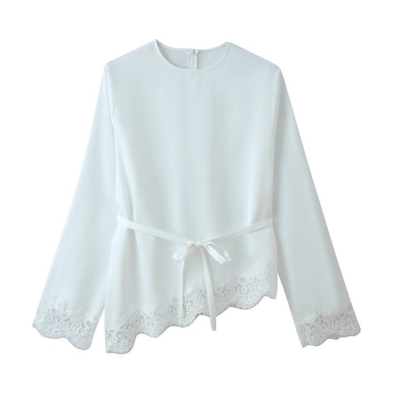 2026 Spring European & American Style Versatile Lace Patchwork Satin Top Small