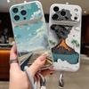 Mountain Road Print Leather Lanyard Case For iPhone 18 Pro Max Hybrid TPU+PU Anti-skid Soft Cover For iPhone 17 16 15 14 13 Pro Max