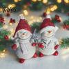 Snowman Collectibles for Christmas 2Pcs Figurine, Cute Tabletop Decor, Resin Snow Statue with Festive Winter Home Decor Knit Hat Scarf Mantel