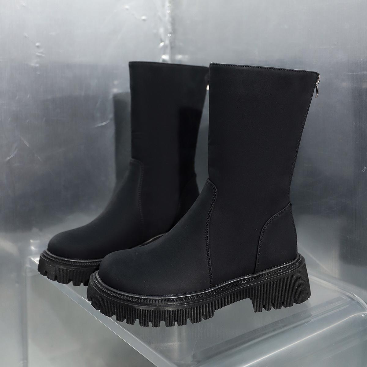 

Женские высокие каблуки на платформе, высокие сапоги, брендовые кожаные массивные туфли, зима 2025 года, тренд, удобные, готические, средней длины, для ходьбы, челси, Botas Mujer 35