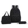 Three-Piece Backpack Set Bow Printed Corduroy Large Capacity Handbag Multi-Functional Backpack with Lunch Bag Pen Bag