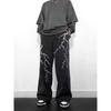 JYL Men's Wide-Leg Jeans Niche Lightning Embroidered Spring American Street Denim