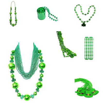 Novelty St.Patricks Day Necklace Festive Green Beads Collection Green Shamrock Pendant Festive Party Accessories