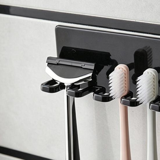 Soporte para Cepillos de Dientes de Pared 5 Ranuras Organizador Autoadhesivo Resistente al Óxido Baño
