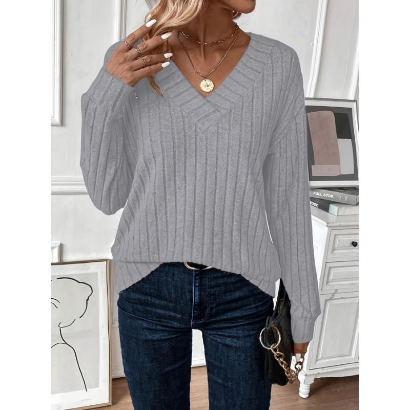 DAFIFY Damenmode, lässig, Frühling und Herbst, einfarbig, langärmelig, V-Ausschnitt, Blusen und Hemden