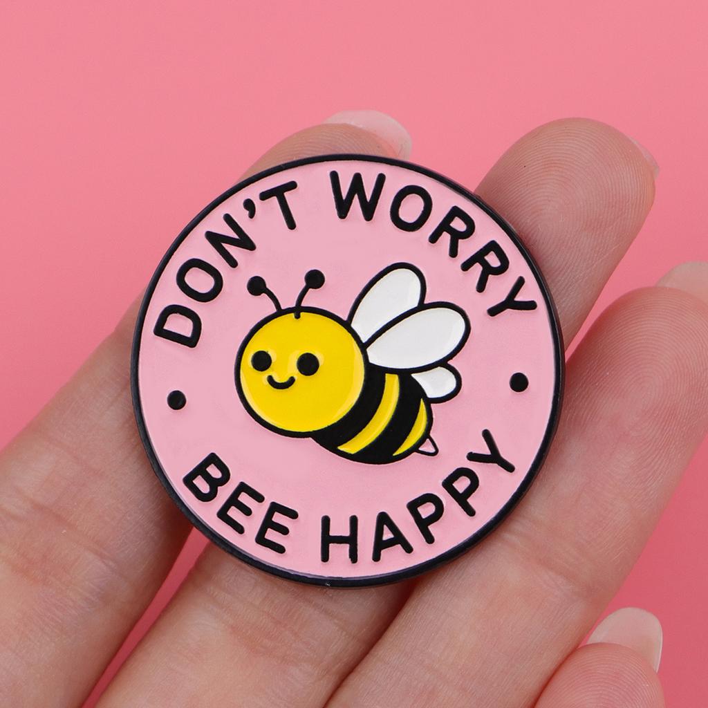1 st Don' Worry Bee Happy Schattige Bij Reversspeld voor Rugzakken, Emaille Pin, Schattige Broche voor Kleding, Aktetas Badge, Rugzak Badge Cadeau