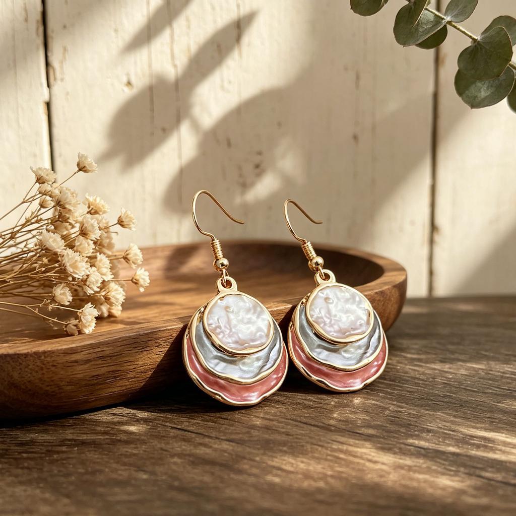 European and American popular hand-painted three-layer round cake earrings Bohemian women's temperament versatile earrings