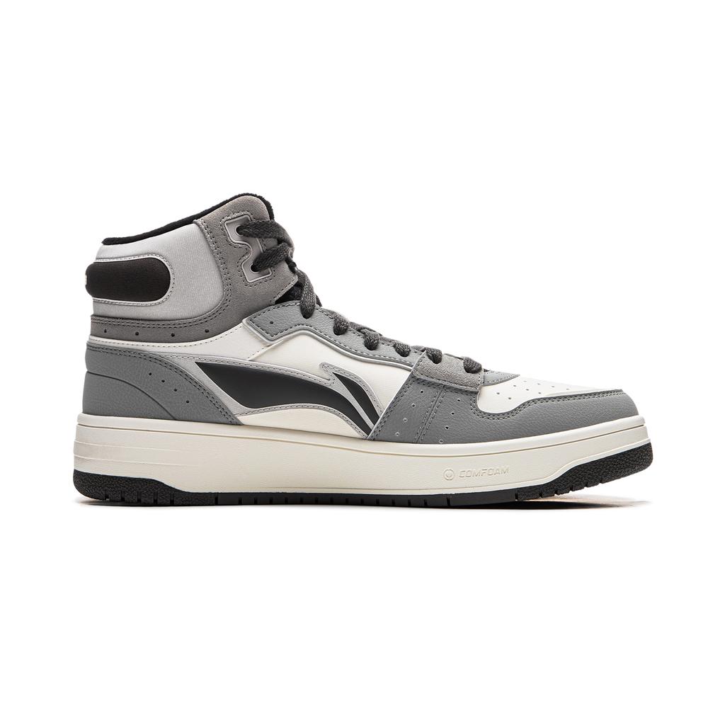 Li Ning Tianji Soft HI Slip Resistant Abrasion Resistant Mid Top Skateboard Shoes Men's White Gray AGCU367-9