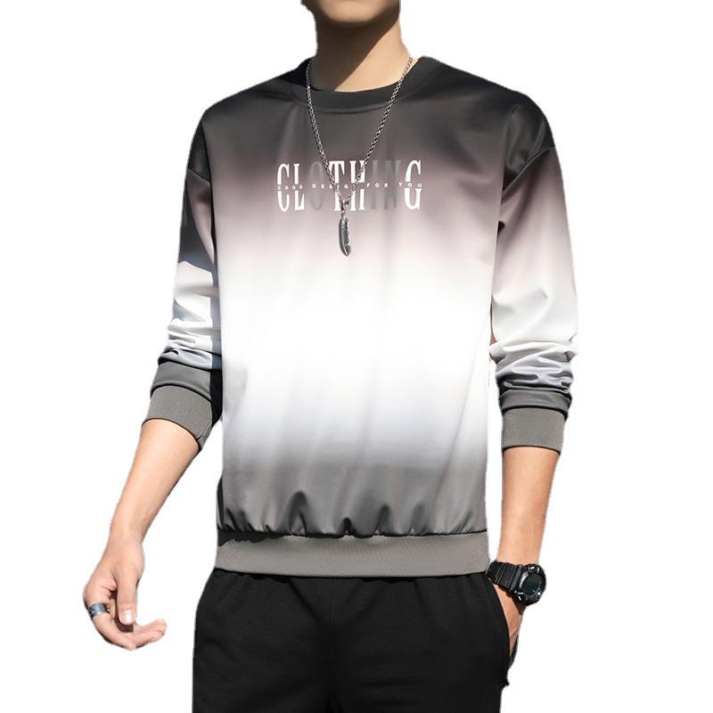 Men's Gradient Long Sleeve Pullover: Spring & Autumn Korean Style Loose Fit Letter T-Shirt.