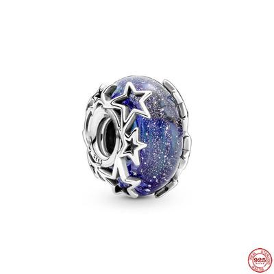 Neuer Original DIY Schmuck Silberfarbe Blauer Stern Murano Perle Passend Europäische Mode Charms Armband Armreifen P907