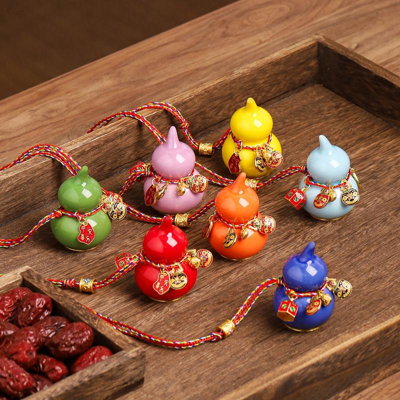 Mini Colorful Ceramic Gourd Lucky Home Decor Handmade Ornament for Prosperity