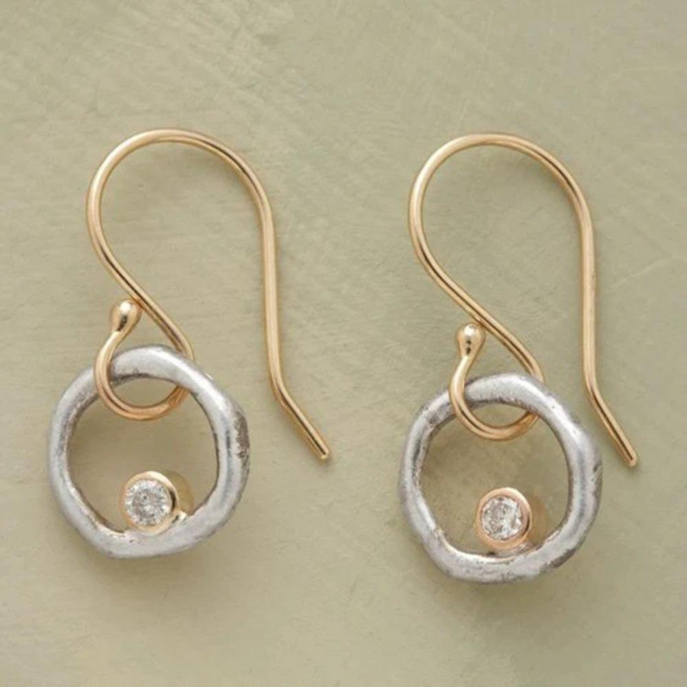 Minimalist Irregular Hollow Circle Zircon Inlay Two-color Dangle Earrings Gold Color Women Daily Wear Fashion Retro Jewelry Gift