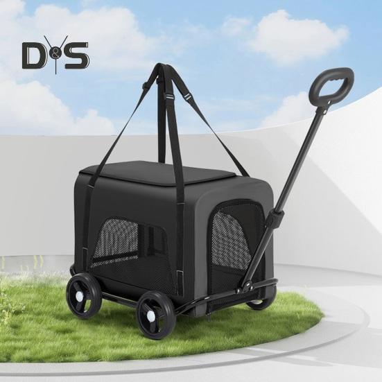 Wózek dla psa 4-kołowy wózek dla zwierząt z 360° obrotowym, chowanym uchwytem, wentylowana torba dla zwierząt, składany wózek dla psów i kotów