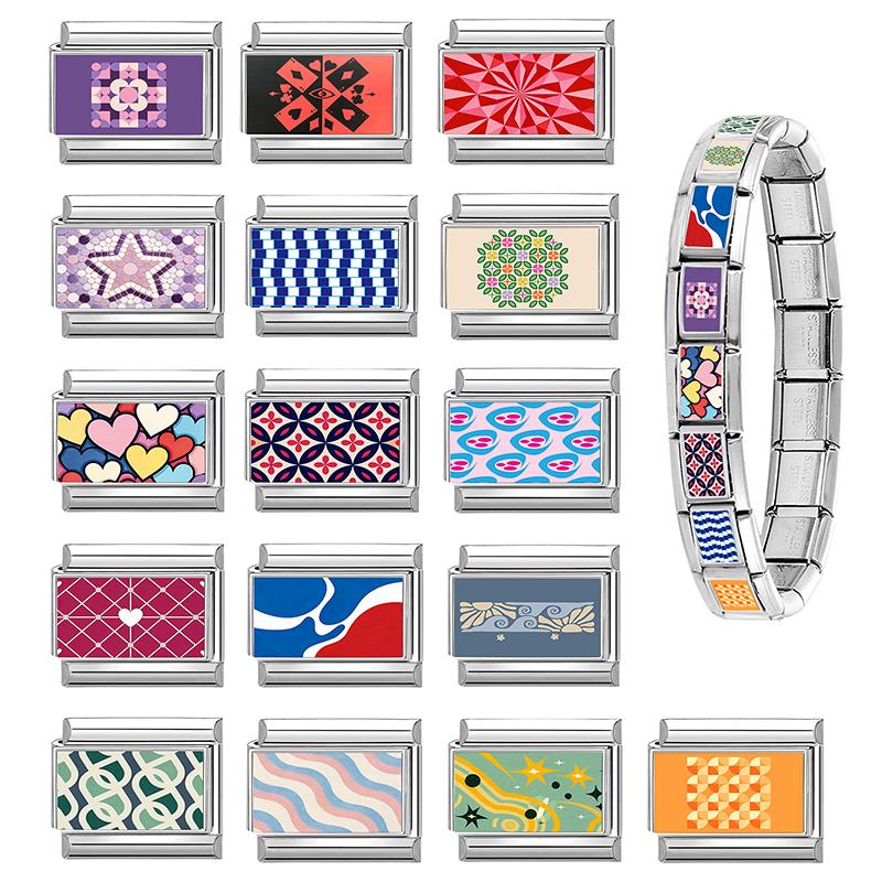 New Creative Colorful Y2K Heart Flowers Star Italian Charm Beads Fit 9MM Women Men's Stainless Steel Bracelet Jewelry DIY Making