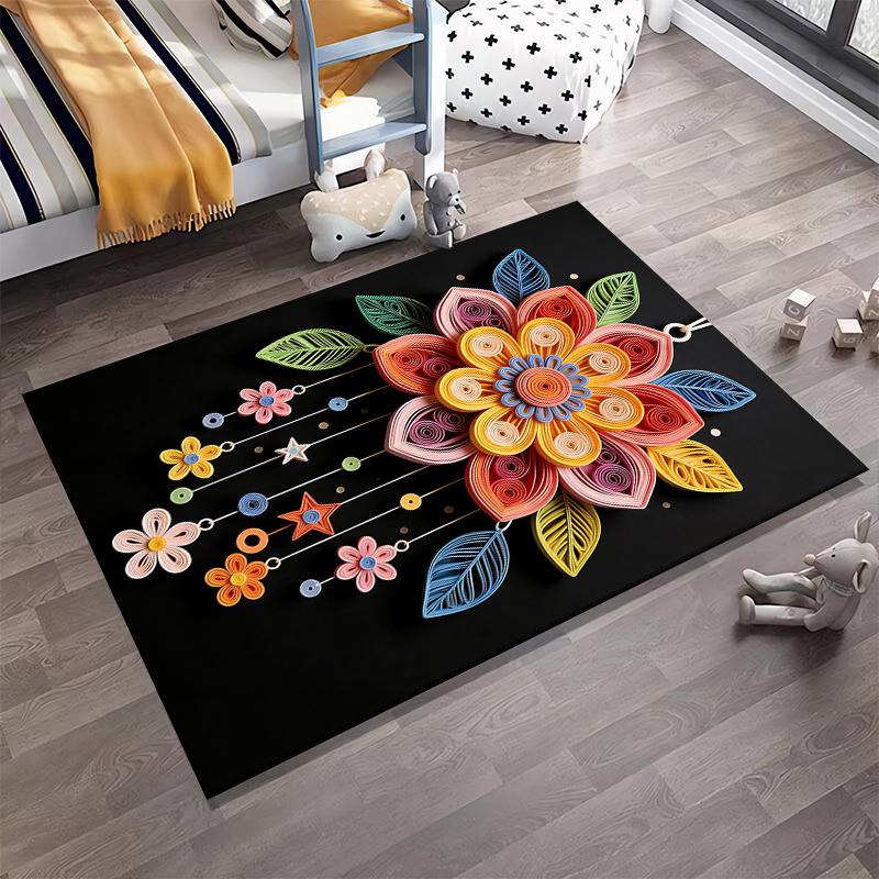 Abstract Multicolor Floral Pattern Carpet with Star and Leaf Design Suitable for Use As an Anti-slip for Living Room Bedroom Sofas