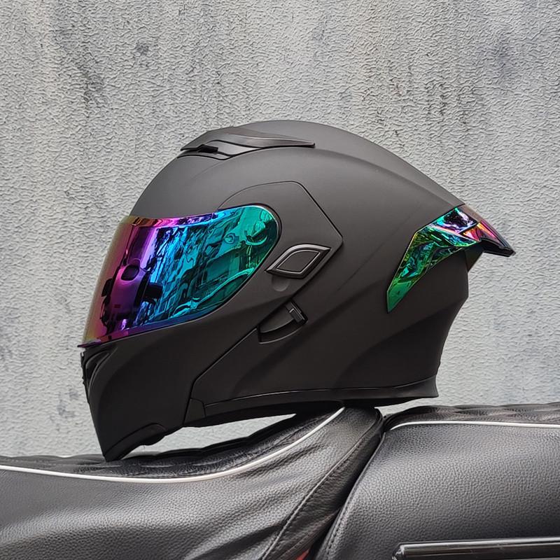 E5GOrz Flip-up Motorcycle Helmet for Men & Women – Full Face, All-Season with Bluetooth Slot, Big Tail Wing, 3C Certified