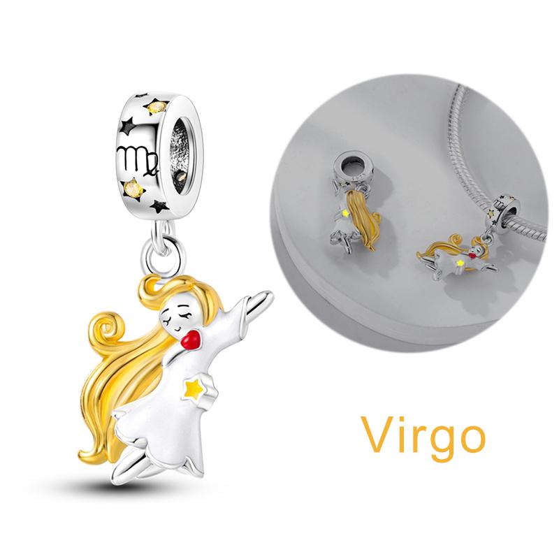 Twelve Constellations Star Sign Copper Vintage Zodiac Beads Fluorescent Charms Fit Original Bracelet