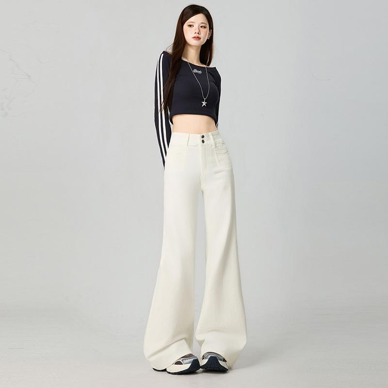 Autumn and Winter Black and Gray Slightly Pulled Jeans Women's New Autumn High-waisted Thin Small Flared Pants