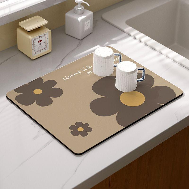 Summer Fruit Flower Kitchen Drainage Mat Retro Style Tableware Drying Mat Absorbent Meal Mat Drainage Tableware Mat Accessories