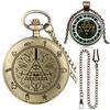 Relógio de Bolso Antigo Vintage de Quartzo Bill Cipher da Gravidade Tempo de Queda Joia Pingente de Colar Conjunto com Caixa de Presente para Homens Mulheres