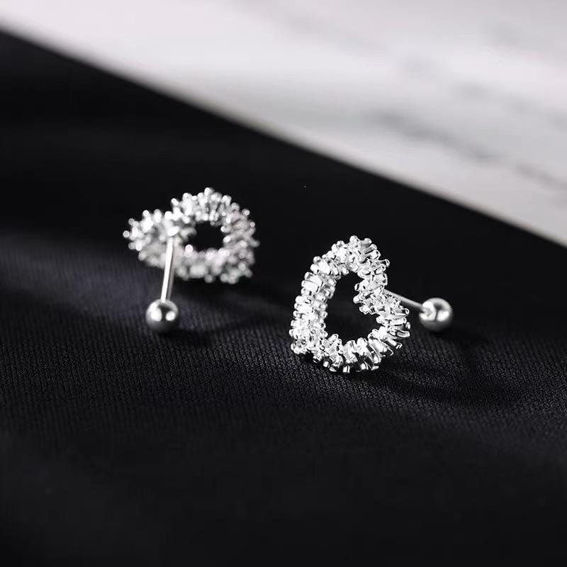 2024 Hot-Selling Love Heart Stud Earrings: 925 Sterling Silver, Light Luxury, Crushed Silver Design for High-End Elegance