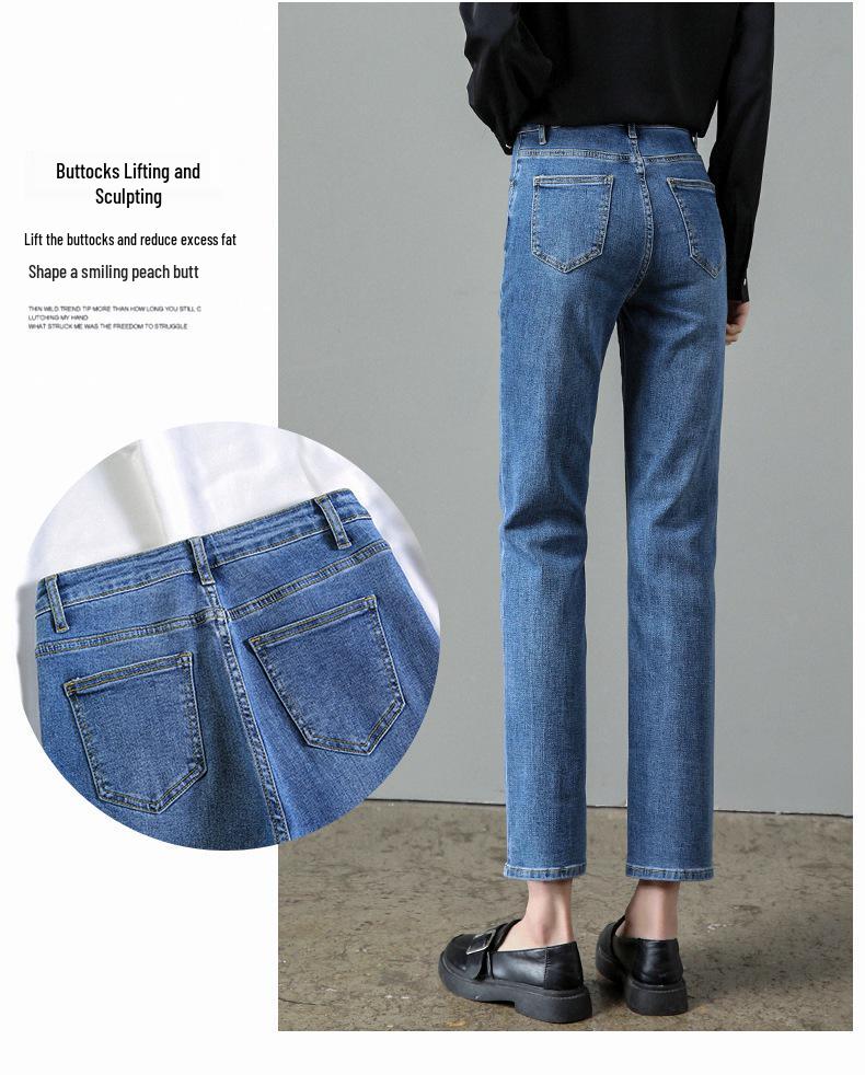 Elastické zeštíhlující džíny s vysokým pasem pro ženy - Retro Slim Fit Rovné nohavice Zkrácené kalhoty