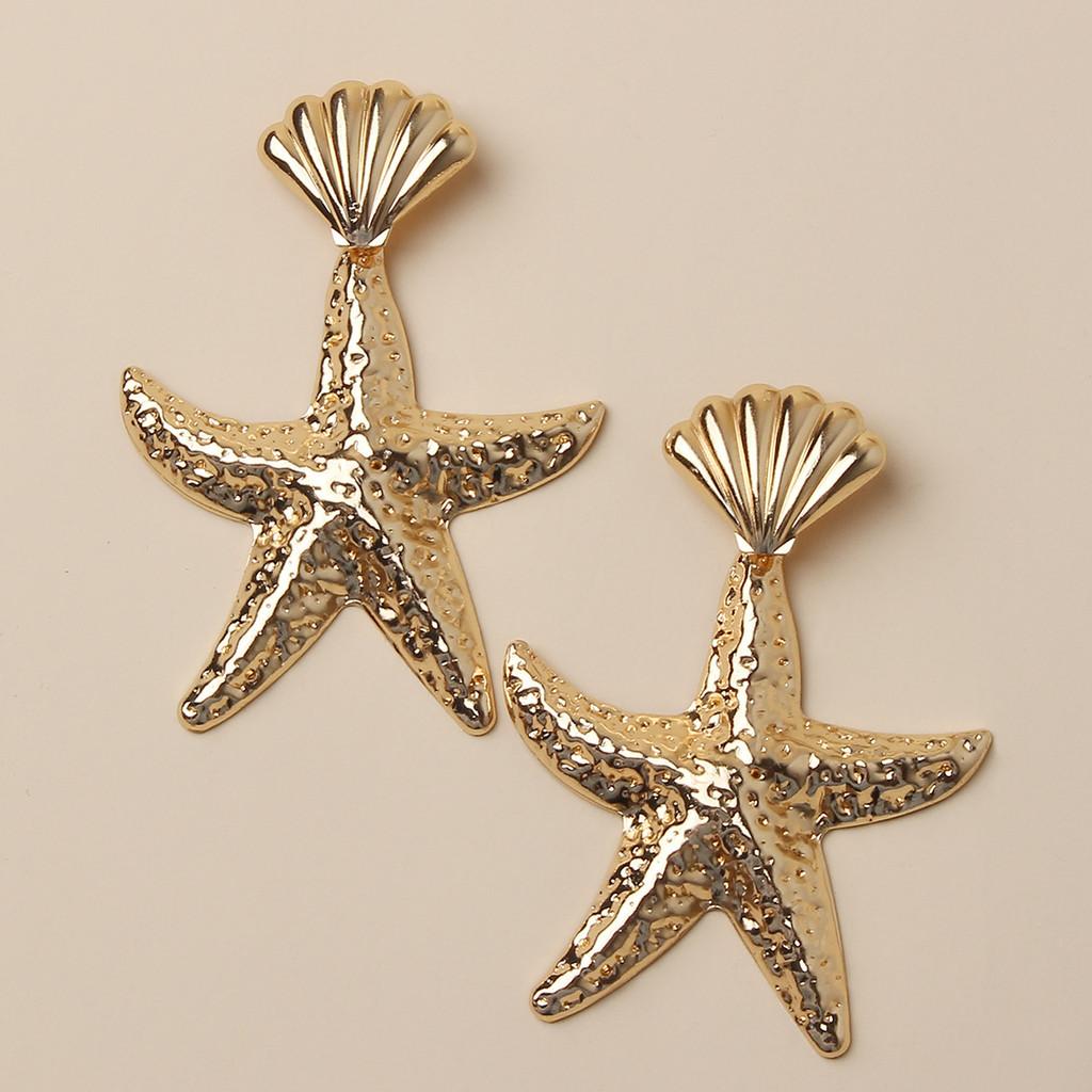 

Shell Gold Fashionable Starfish Design Women Metal Earrings For Beach Summer
