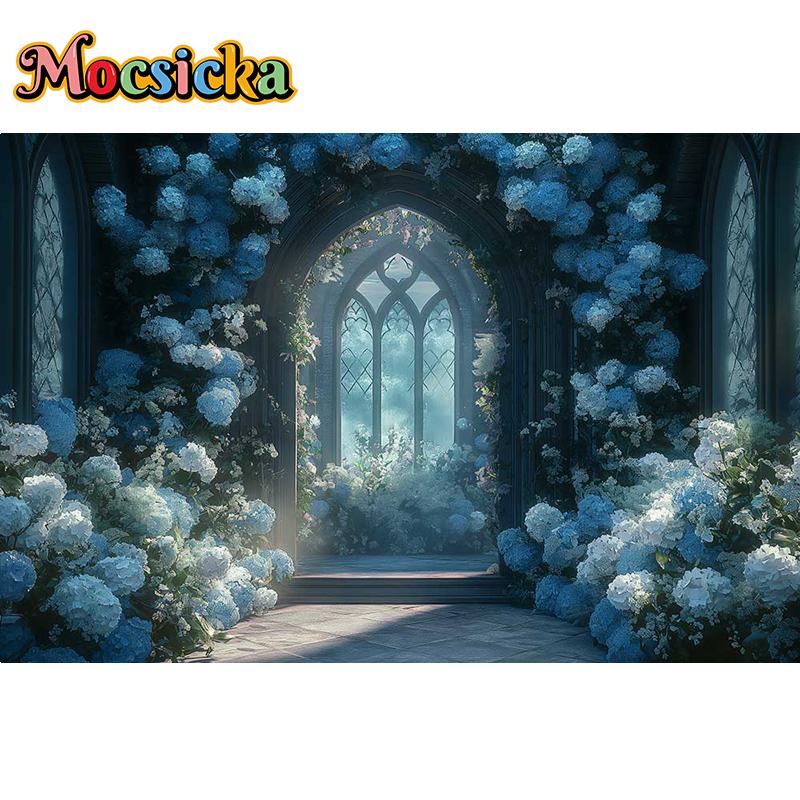 Mocsicka Photography Background Dreamy Misty Arch Castle Floral Decor Wedding Maternity Adult Art Portrait Backdrop Photo Studio