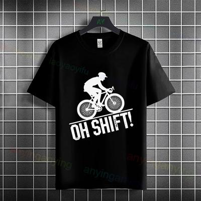 Unisexs Funny Cycling Graphic TShirt with Oh Shift Bike Design 100 Cotton Short Sleeve Casual Sports Tshirt Gift for Cyclists