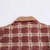 2024 Autumn Women's European & American Plaid Knit Cardigan with Lambswool Collar & Cuffs