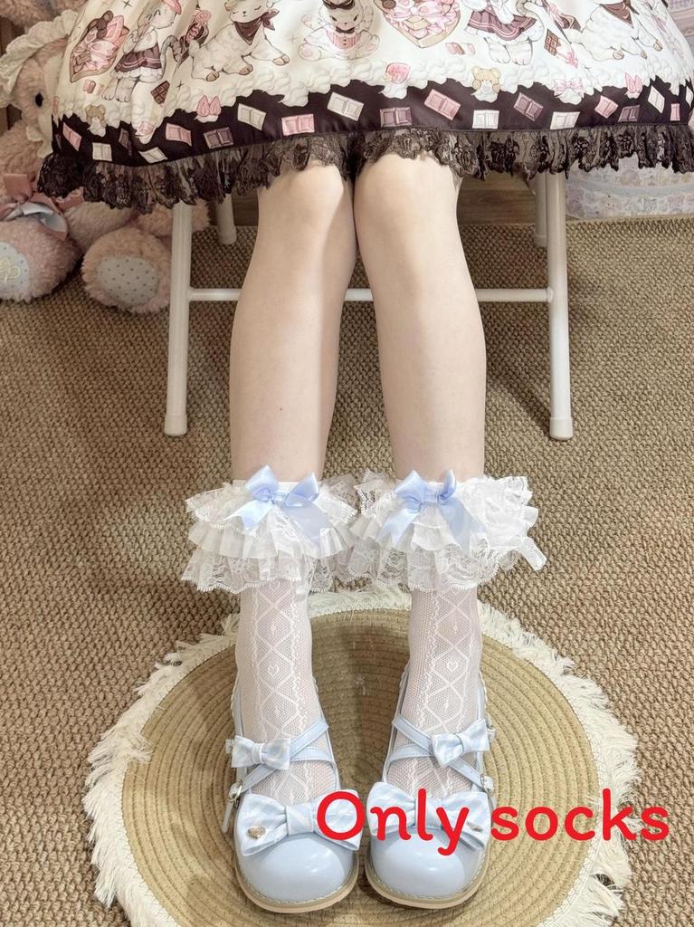 Lolita Summer Lace Bow Knee High Socks With Breathable Nylon For Girls
