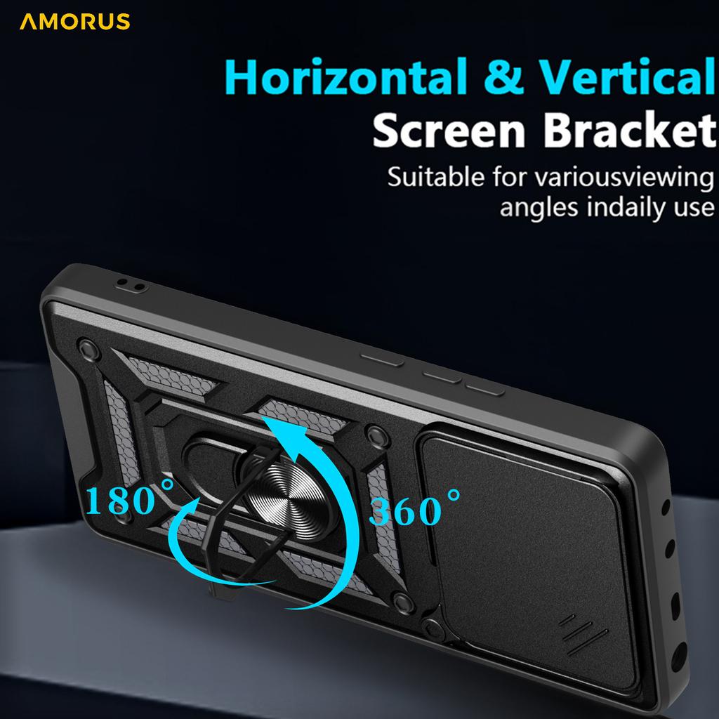 AMORUS For Motorola Edge 60 Fusion 5G Case Kickstand PC+TPU Phone Cover with Camera Lens Slider