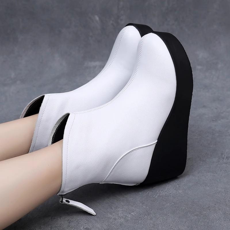 Fashion GKTINOO 2025 New Autumn Winter Women Shoes Woman Genuine Leather Wedges Snow Boots Height Increasing Short Women Boots Platform