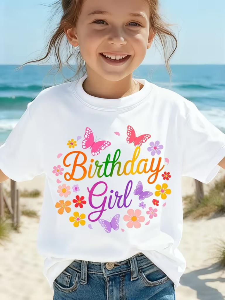 Girl Clothes Birthday Princess Printed Girls T-Shirt Happy Birthday Girl Party Outfit Tops Kids Short Sleeve Tshirt Kids Clothes