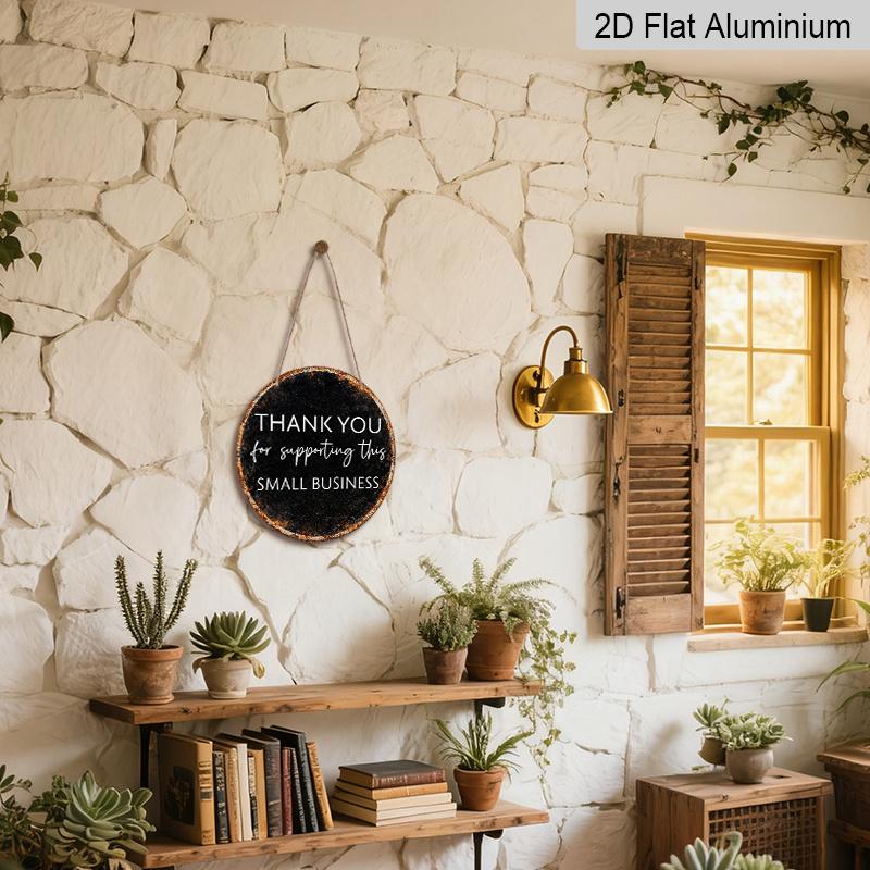 [Vintage Aluminum Sign] 2D Flat, 1pc Vintage Round "Thank You for Supporting This Small Business" Sign - Frameless Wall Hanging Suitable for Office