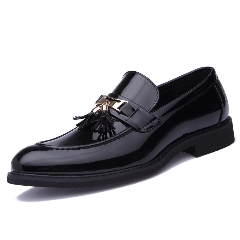 Men s Formal Bright Leather Pointed Toe Tassel Loafers 42