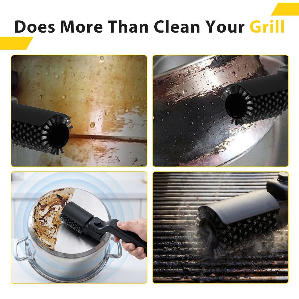 Kabelloser Elektrischer BBQ-Grillreiniger Bürste 180° Drehbar Edelstahlborsten mit Handschuhen Outdoor BBQ Reinigungsbürste für Grills