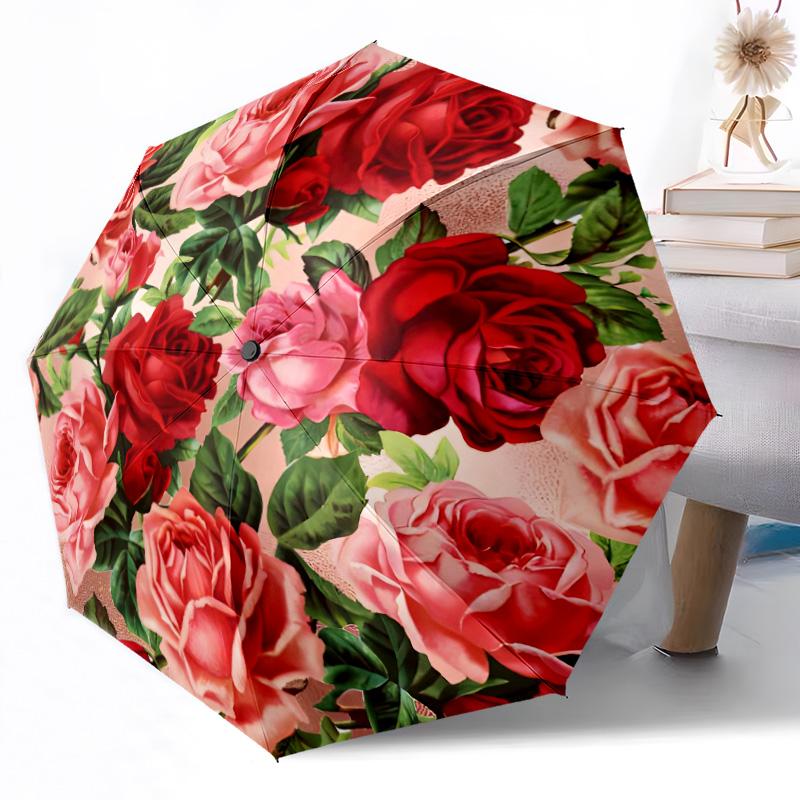 Floral Fantasy Garden Compact Travel Automatic Umbrella Compact 8-Rib weight weight Perfect for Outdoor Adventures Fashion Lovers