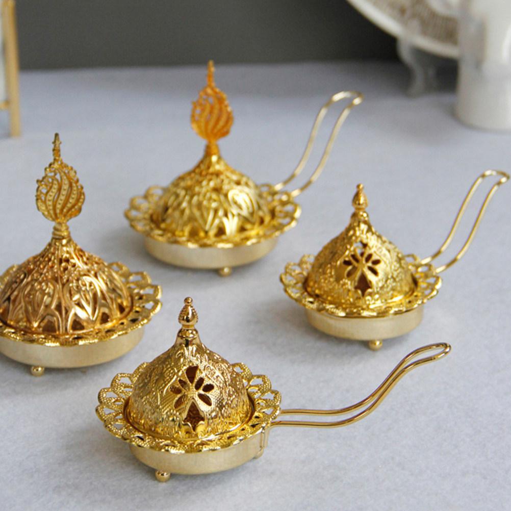 Luxury Golden Arabic Style Holder Incense Burner Multi Use Desktop Decor for Study Sauna Yoga Room Wedding Candlelight