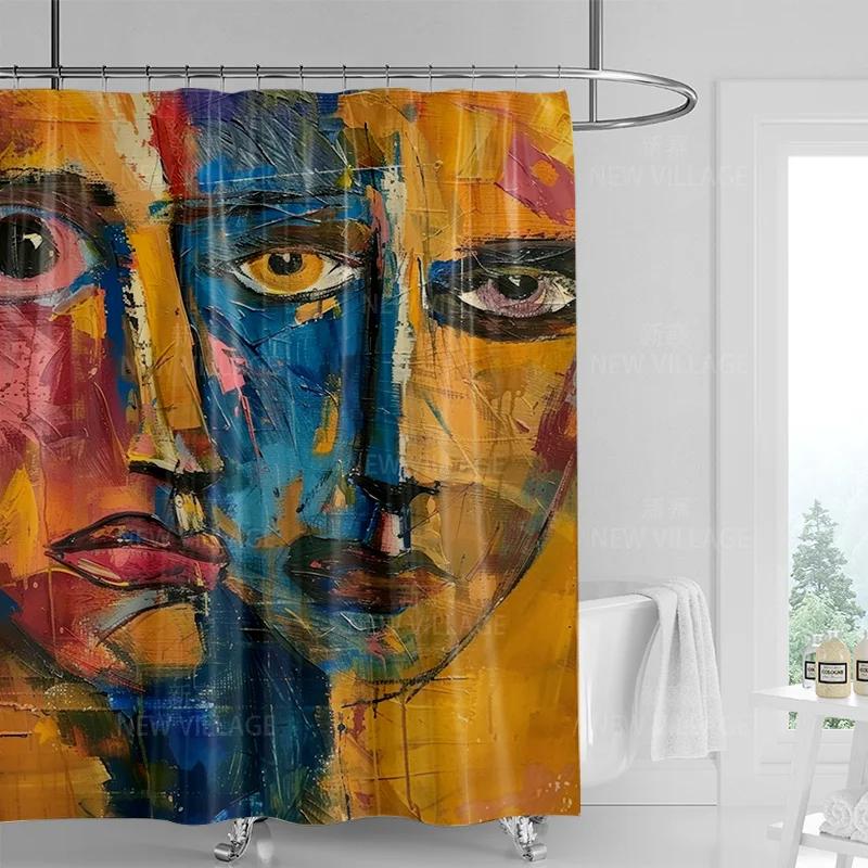 Abstract Graffiti Shower Curtain Machine Washable Fade-proof Nordic Family Bathroom Decorative Shower Curtain 180x200