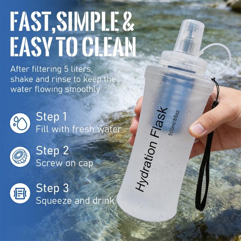 Folding Outdoor Water Bottle With Builted In Filter Light Weight Portable Water Bottle For Hiking Camping And Sports