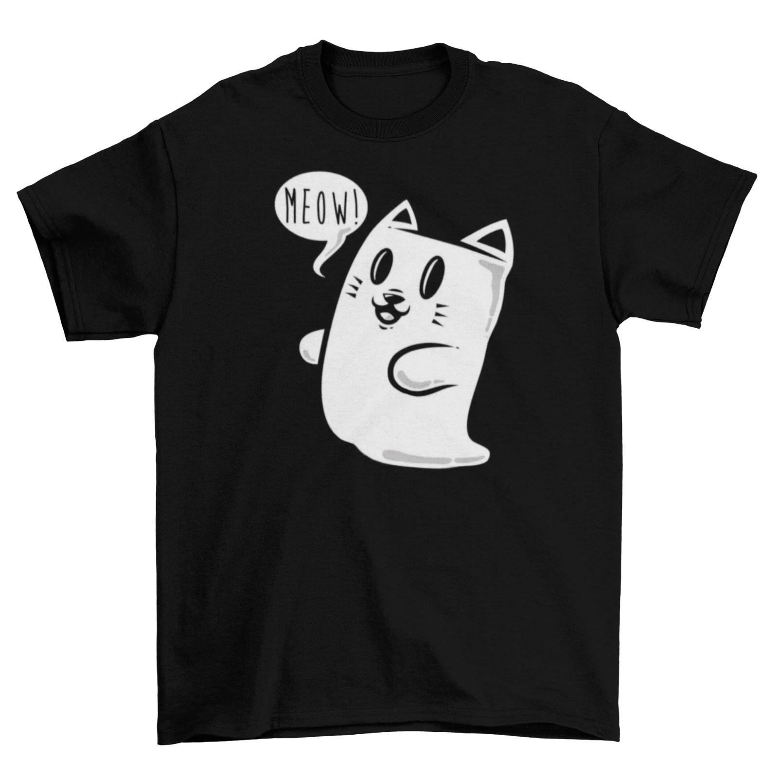 Ghost Cat T-Shirt Unisex Horror Funny Scary Trick or Treat Fall Halloween New XL