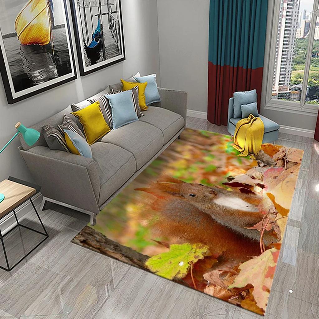 Niedlicher Eichhörnchenteppich Lustige Wildtier-Fußmatte für Badezimmerdeko Teppich Rutschfest für Wohnzimmer Küche Badezimmerbereich Matten