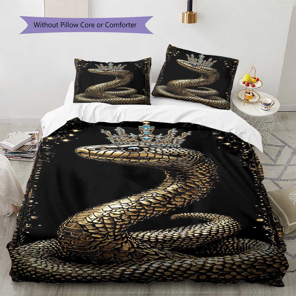 Snake and Skull Pattern Bedding Quilt Set Quilt Cover Pillowcase Home Decoration Gift (1 * Duvet Cover + 2 * Pillowcase, Without Core)