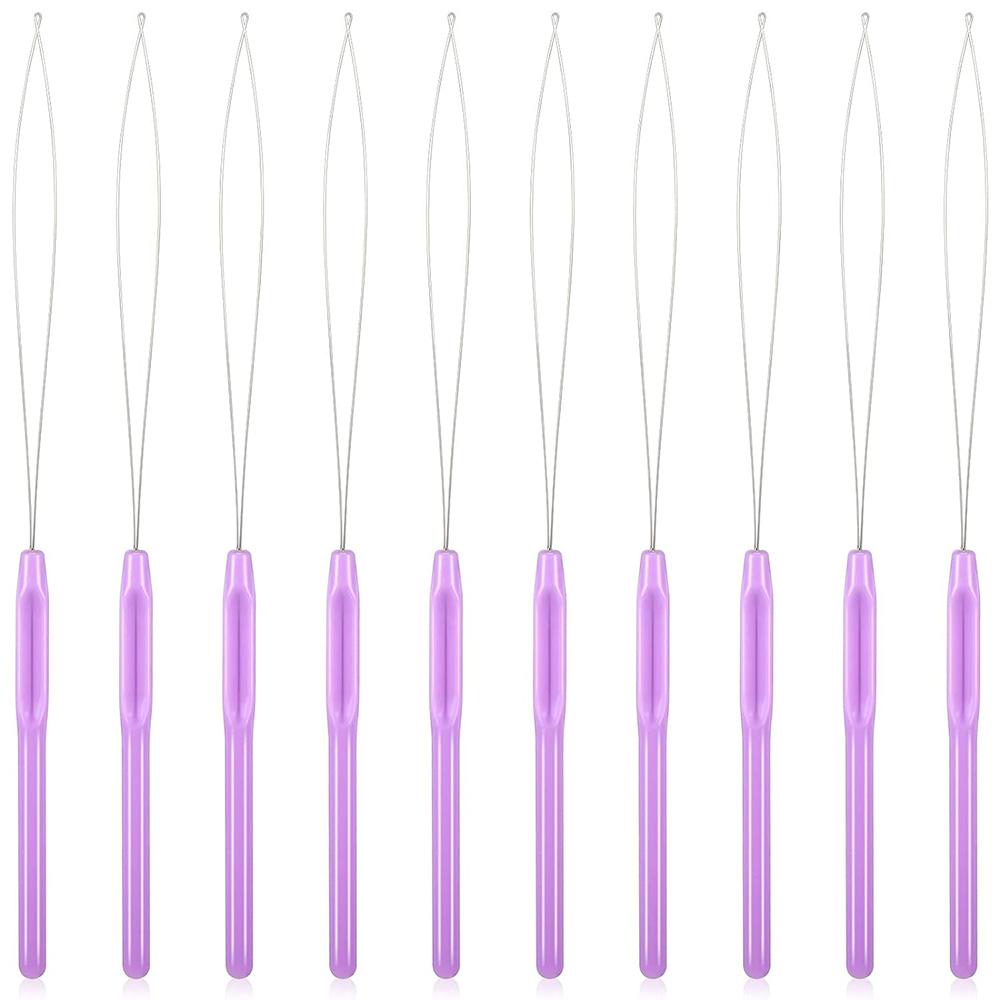 10pcs Hair Extension Loop Needle Threader Pulling Hook Tool and Bead Device Tool Loop Threader Hook Needle For Hair Extensions