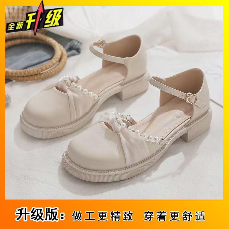 Super fairy pearl French soft sole with skirt small leather shoes schoolgirl sandals 2025 summer new Mary Jane sandals