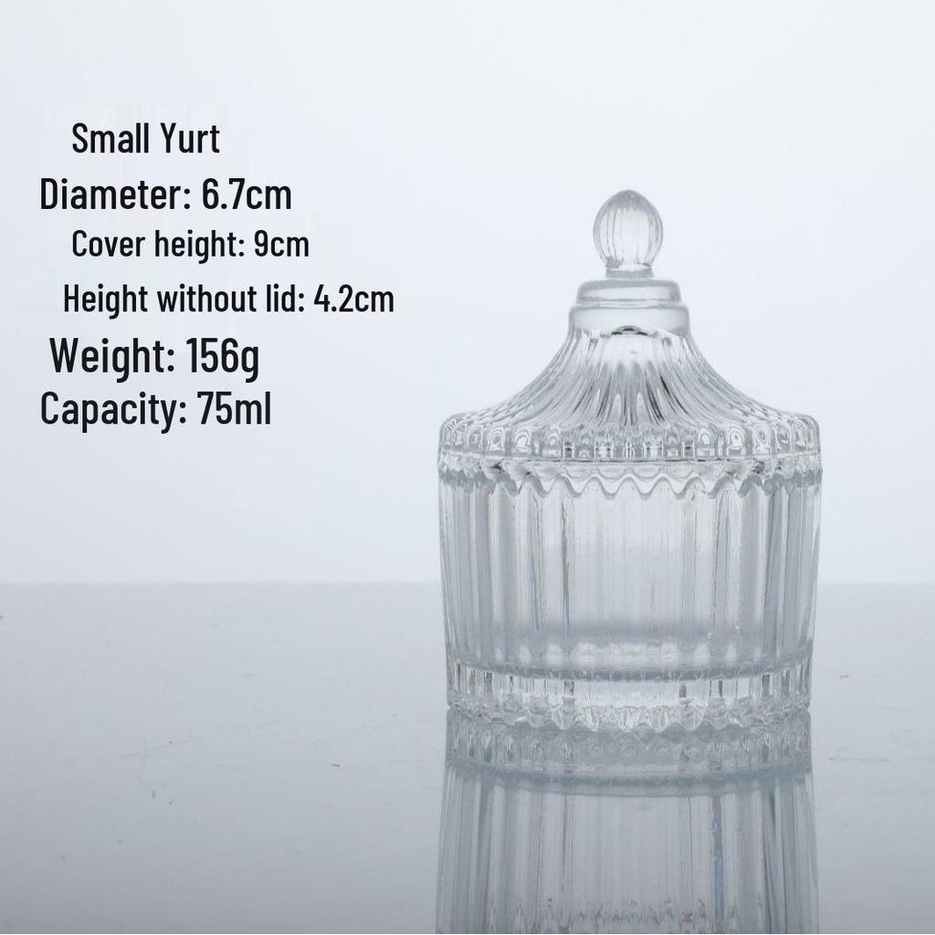 Clear Crystal Embossed Glass Yurt Candle Holder & Candy Jar with Lid