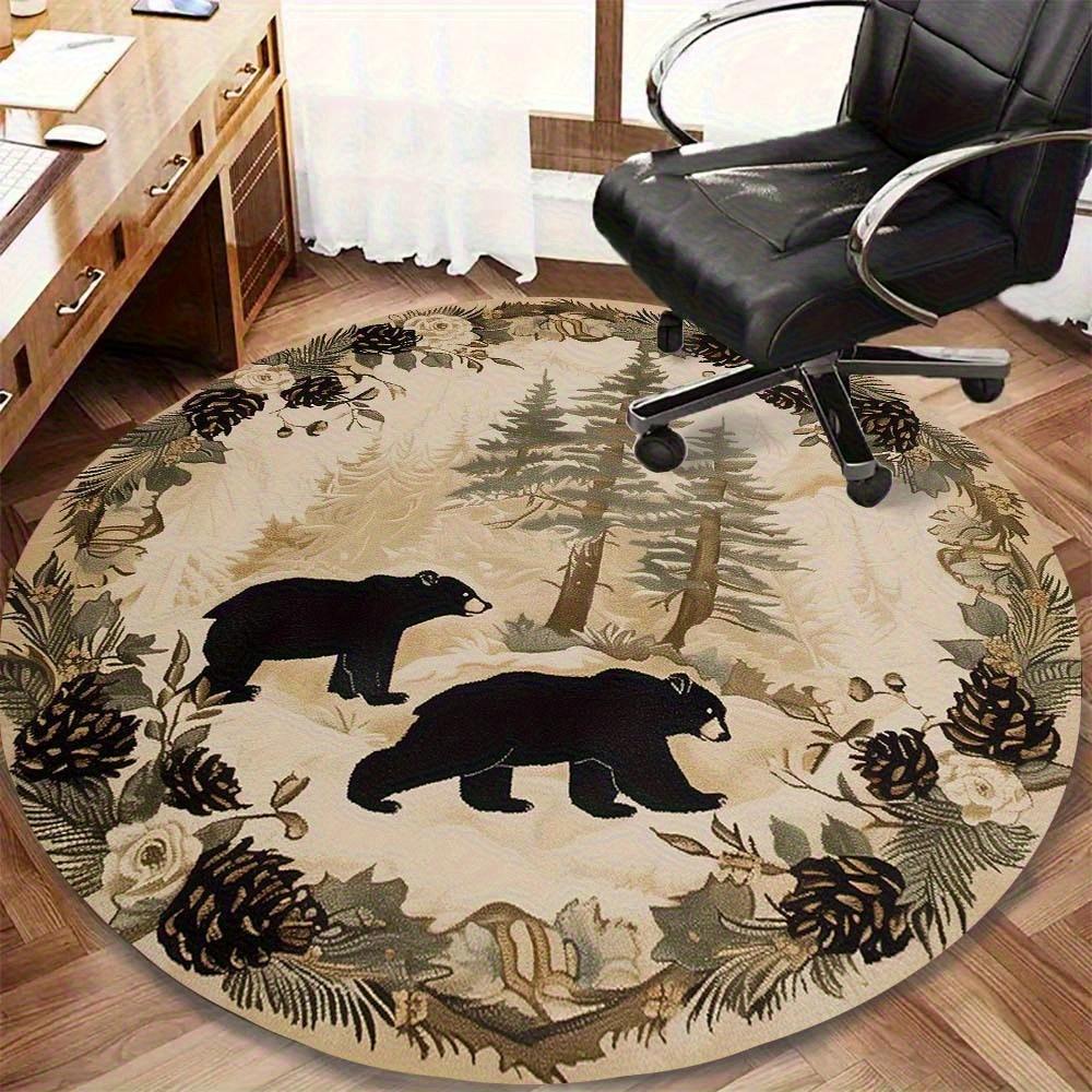Vintage Black Bear Forest Mat, Non-Slip Wildlife Decor with Two Bears, Nature-Inspired Rug for Cabin, Entryway, Office