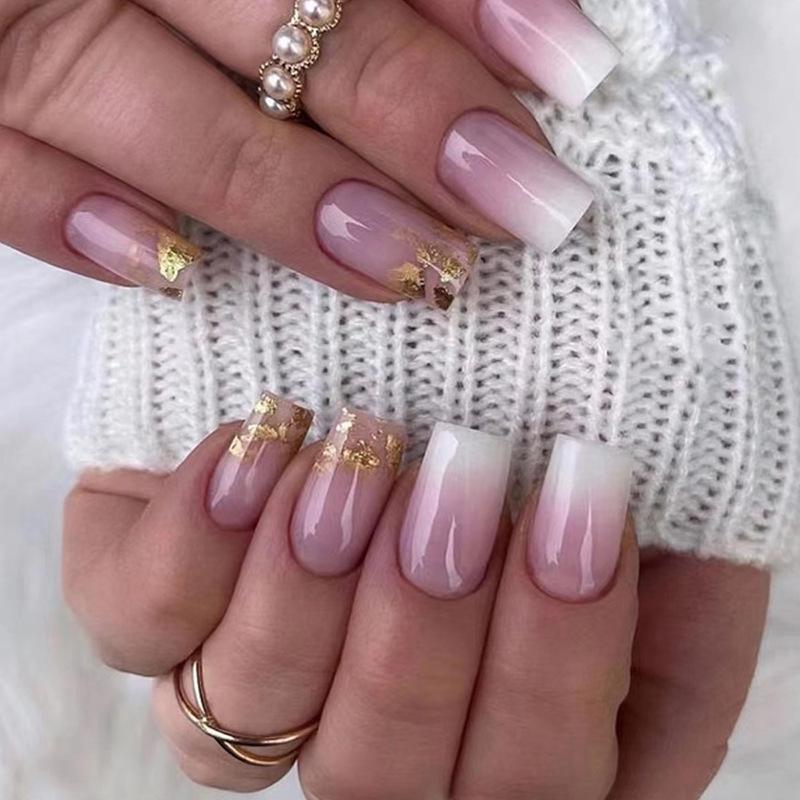

French Gradient Milky White Rhinestone Nails: European & American Style